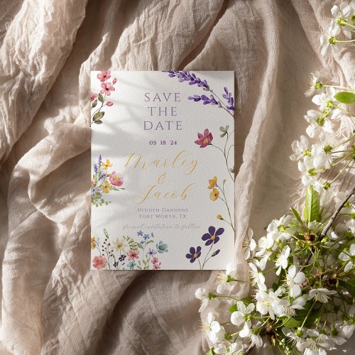Watercolor Wildflower Lavender Yellow Wedding Save The Date
