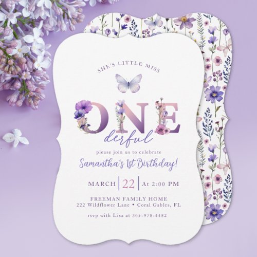 Watercolor Wildflower Little Miss Onederful Invite