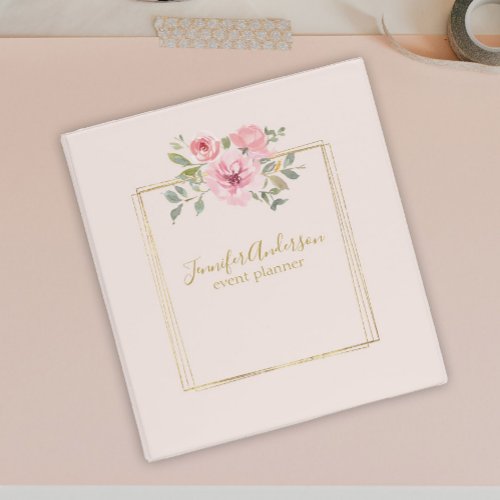 Watercolor Wildflower Lush Blush Pink Floral 3 Ring Binder