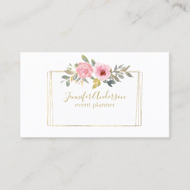 Watercolor Wildflower Lush Blush Pink Floral Business Card (Front)