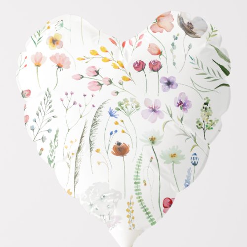 Watercolor Wildflower Meadow Baby Shower Heart  Balloon