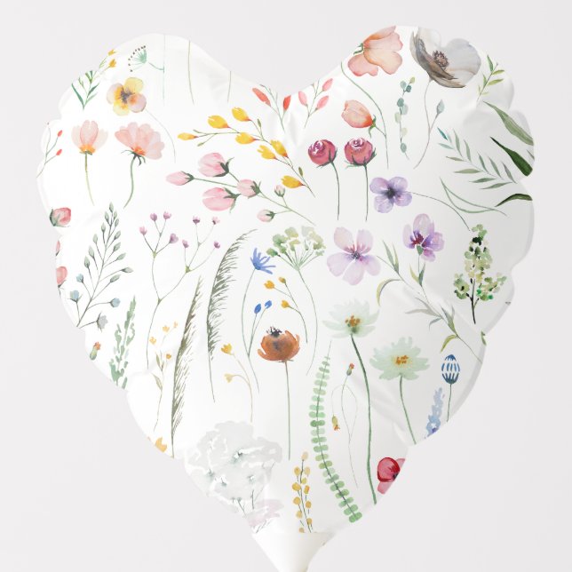 Watercolor Wildflower Meadow Baby Shower Heart  Balloon (Front)