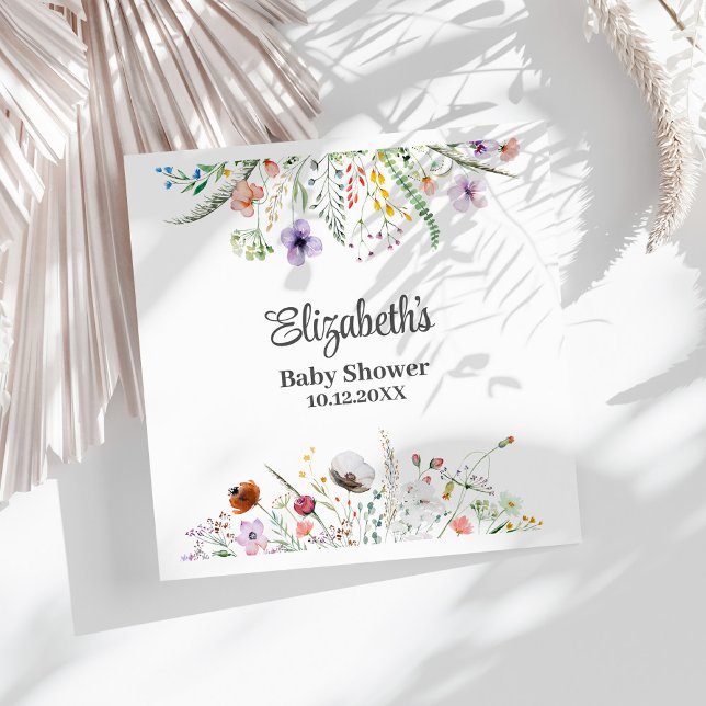 Watercolor Wildflower Meadow Baby Shower  Napkins (Watercolor Wildflower Meadow Baby Shower Napkins on a sunny white table.)