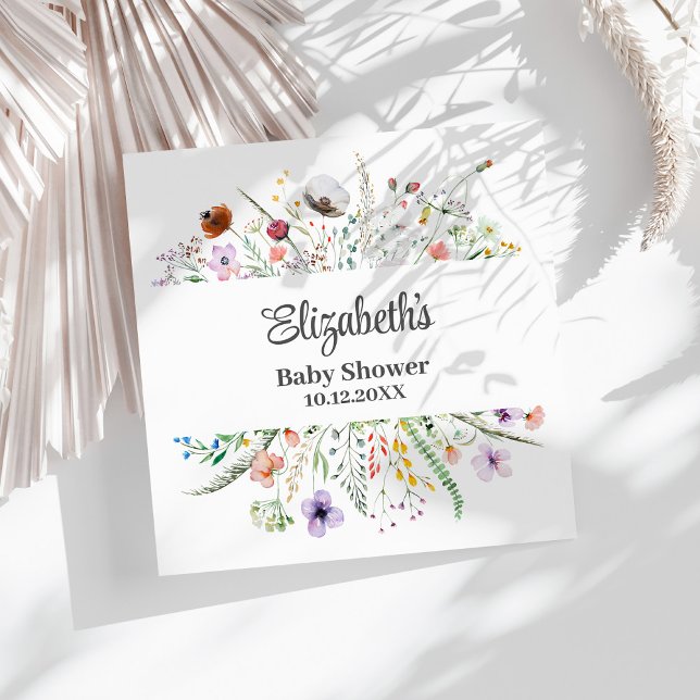 Watercolor Wildflower Meadow Baby Shower  Napkins (Watercolor Wildflower Meadow Baby Shower Napkins on a sunny white table.)