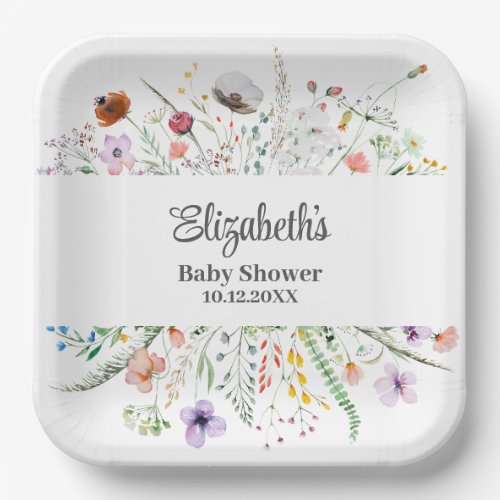 Watercolor Wildflower Meadow Baby Shower  Paper Plates