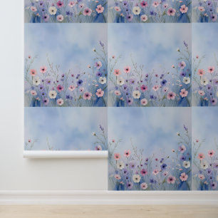 Watercolor Wildflower Meadow Blue Peel and Stick Wallpaper