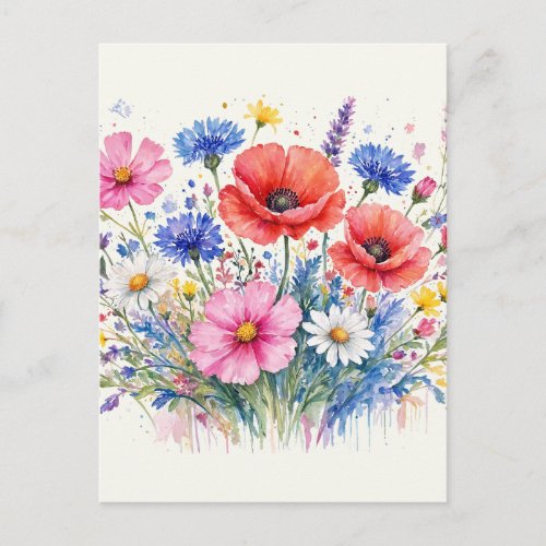 Watercolor Wildflower Meadow Bouquet Floral Art Postcard