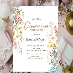 Watercolor Wildflower Meadow Dried Quinceañera Invitation