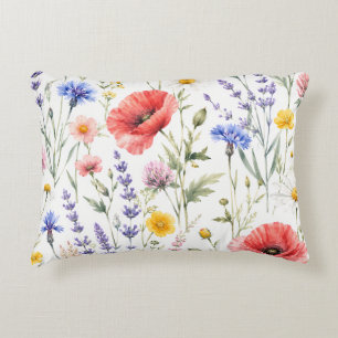 Watercolor Wildflower Meadow Floral Accent Pillow