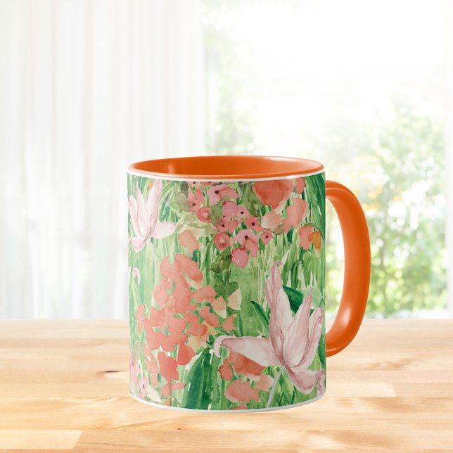 Watercolor Wildflower Meadow Floral  Mug (In situ Kitchen table)