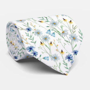 Watercolor Wildflower Meadow Floral Pattern Neck Tie