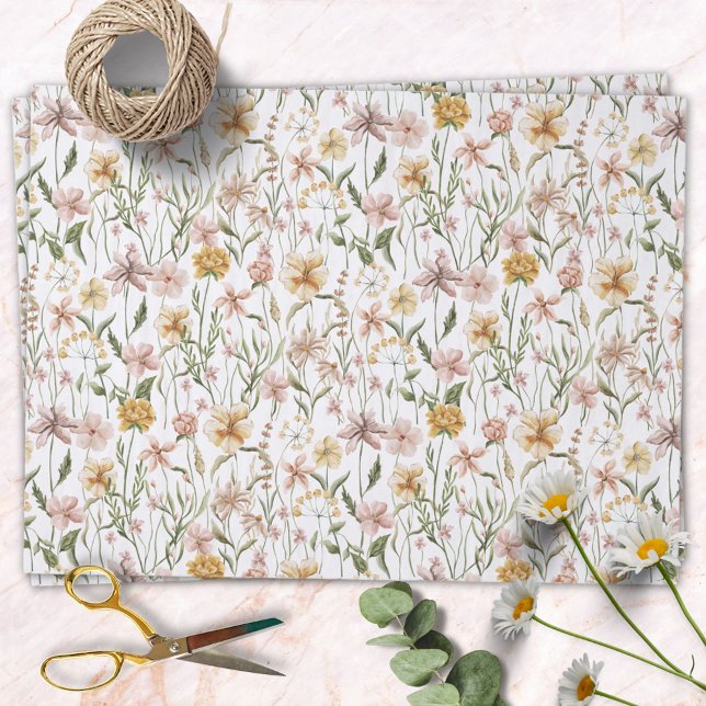 Watercolor Wildflower Meadow Floral Pattern Tissue Paper (In situ)