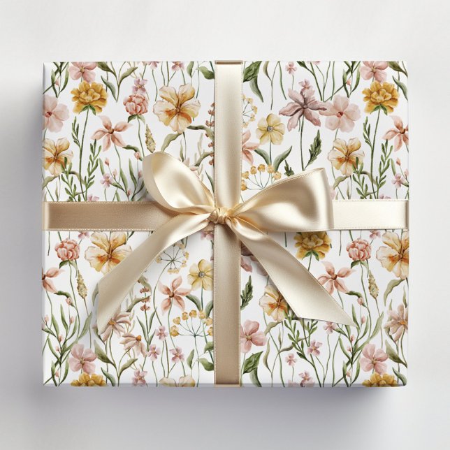 Watercolor Wildflower Meadow Floral Pattern Wrapping Paper (In situ)