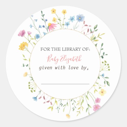 Watercolor Wildflower Meadow Frame Classic Round Sticker