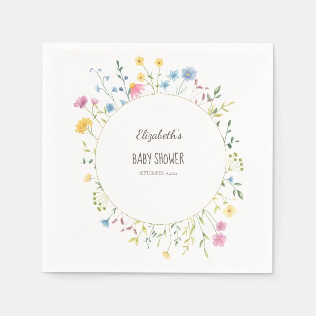 Watercolor Wildflower Meadow Frame Napkins (Front)