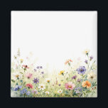 Watercolor Wildflower Meadow Pastel Floral Border Magnet<br><div class="desc">Step into a dreamy summer meadow with this watercolor wildflower design that captures pure serenity and natural beauty. Delicate daisies, cosmos, and blooming field flowers in soft pastels lavender, pink, peach, blue, and yellow rise gracefully from lush green stems against a clean white background. The gentle, translucent brushstrokes and airy...</div>
