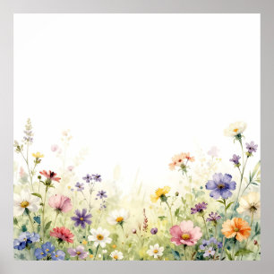 Watercolor Wildflower Meadow Pastel Floral Border Poster