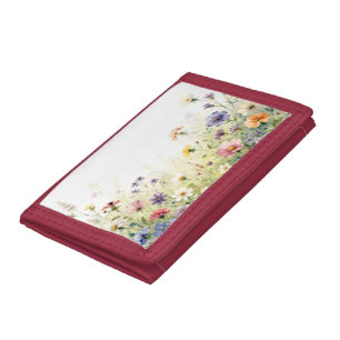 Watercolor Wildflower Meadow Pastel Floral Border Trifold Wallet