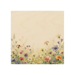 Watercolor Wildflower Meadow Pastel Floral Border Wood Wall Art