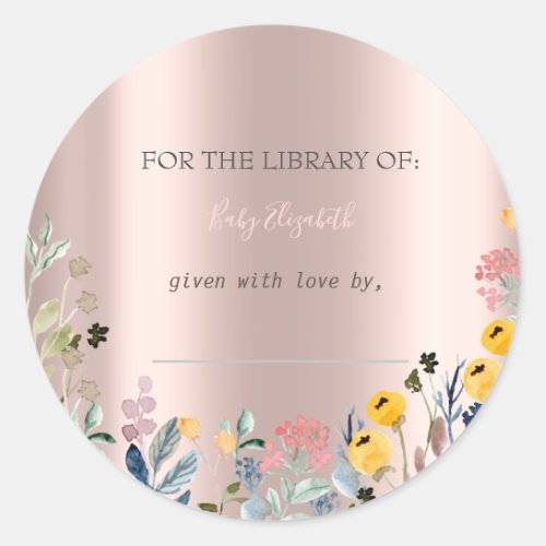 Watercolor Wildflower Meadow RoseGold Pregnancy  Classic Round Sticker