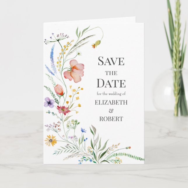 Watercolor Wildflower Meadow Save the Date Card (Front)