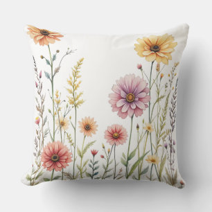 Watercolor Wildflower Meadow Throw Pillow