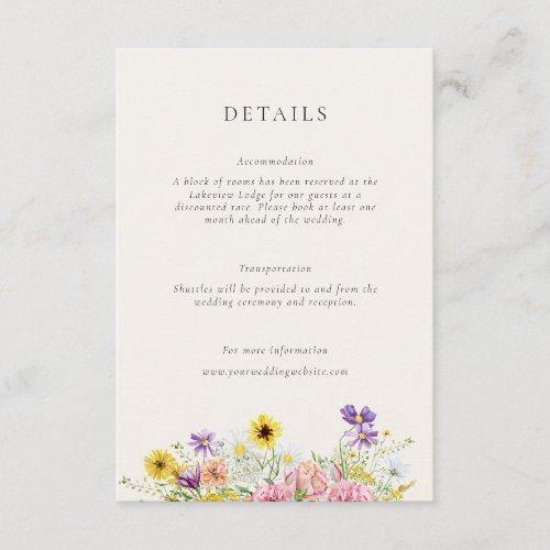 Watercolor Wildflower Meadow Wedding Details Enclosure Card