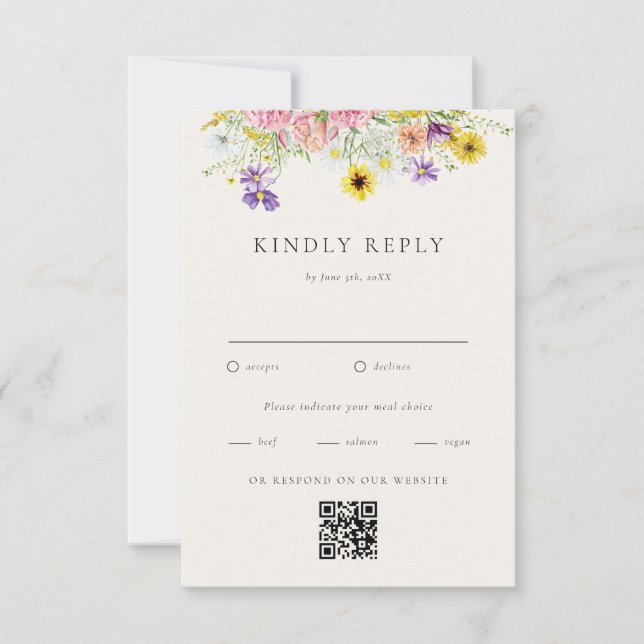 Watercolor Wildflower Meadow Wedding RSVP Card (Front)