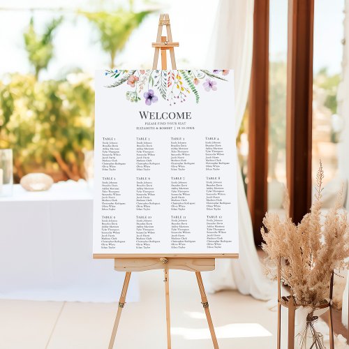 Watercolor Wildflower Meadow Wedding Seating Chart Foam Board