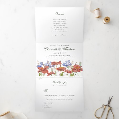 watercolor wildflower meadow wedding Tri_Fold invitation