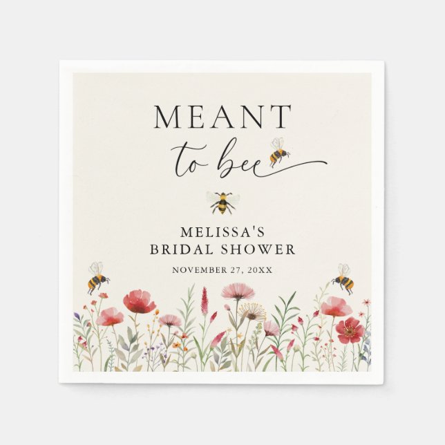 Watercolor Wildflower Meant To Bee Bridal Shower Napkins (Front)