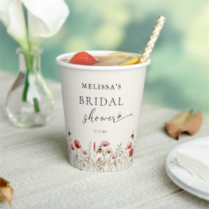 Watercolor Wildflower Meant To Bee Bridal Shower Paper Cups