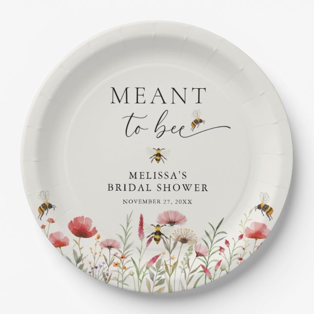 Watercolor Wildflower Meant To Bee Bridal Shower Paper Plates (Front)
