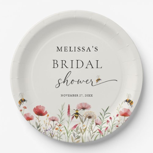 Watercolor Wildflower Meant To Bee Bridal Shower Paper Plates