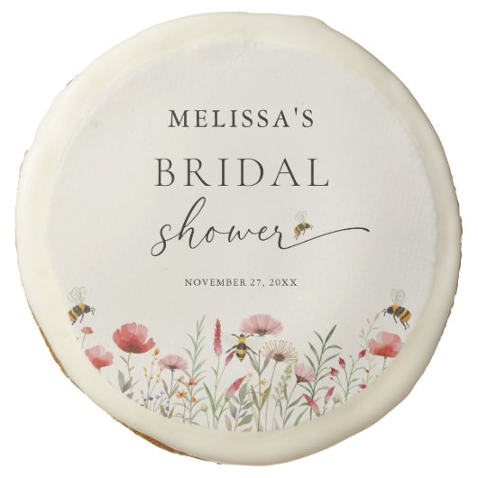 Watercolor Wildflower Meant To Bee Bridal Shower Sugar Cookie (Front)