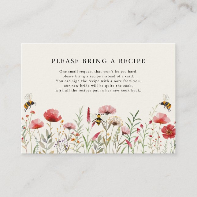 Watercolor Wildflower Meant To Bee Recipe Request Enclosure Card (Front)