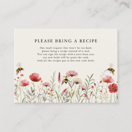 Watercolor Wildflower Meant To Bee Recipe Request Enclosure Card