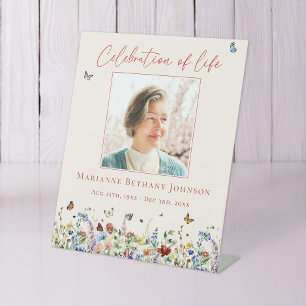 Watercolor Wildflower Memorial Celebration of Life Pedestal Sign