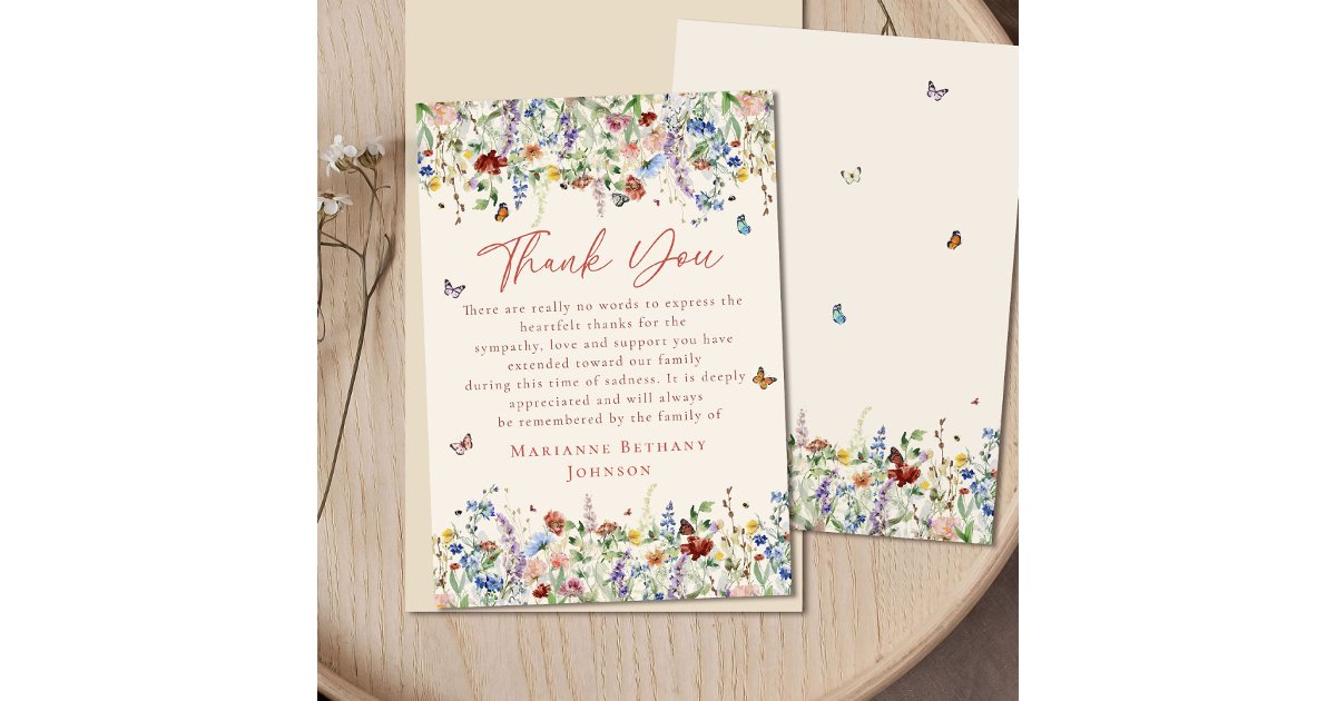Watercolor Wildflower Memorial Celebration of Life Thank You Card | Zazzle