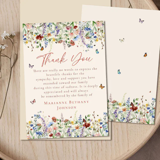 Watercolor Wildflower Memorial Celebration of Life Thank You Card | Zazzle