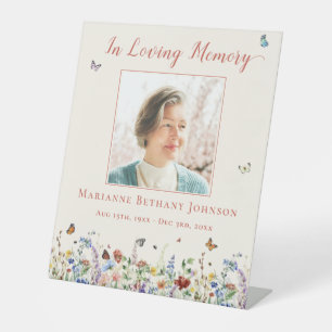 Watercolor Wildflower Memorial Funeral Pedestal Sign