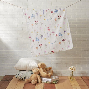 Watercolor Wildflower Minimalistic Boho Cottage Baby Blanket