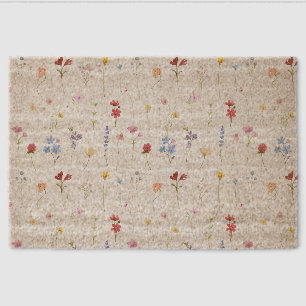 Watercolor Wildflower Minimalistic Boho Cottage Fiber Doormat