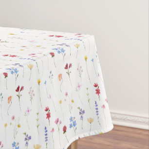 Watercolor Wildflower Minimalistic Boho Cottage Tablecloth