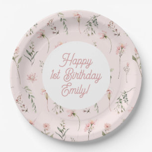 Watercolor Wildflower miss onederland 1st birthday Paper Plates