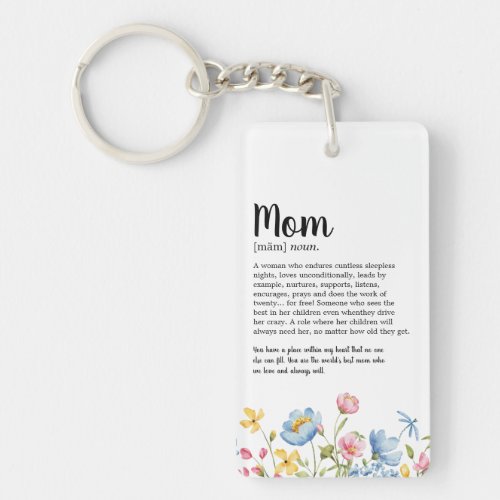 Watercolor Wildflower Mom Definition Keychain