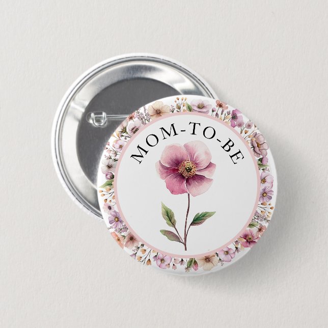 Watercolor Wildflower Mom to Be Button – Dusty Pin (Front & Back)