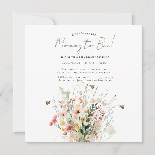 Watercolor Wildflower Mommy to Bee Baby Shower Invitation