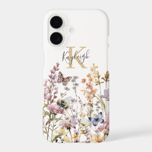 Watercolor Wildflower Monogram Name iPhone 17 Case