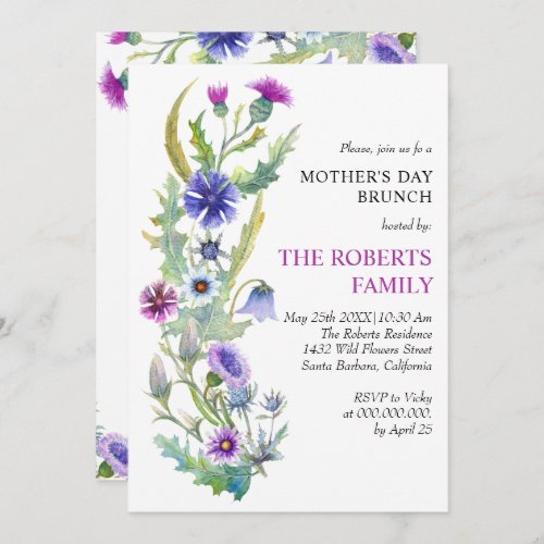 Watercolor wildflower Mothers Day Brunch Invitation
